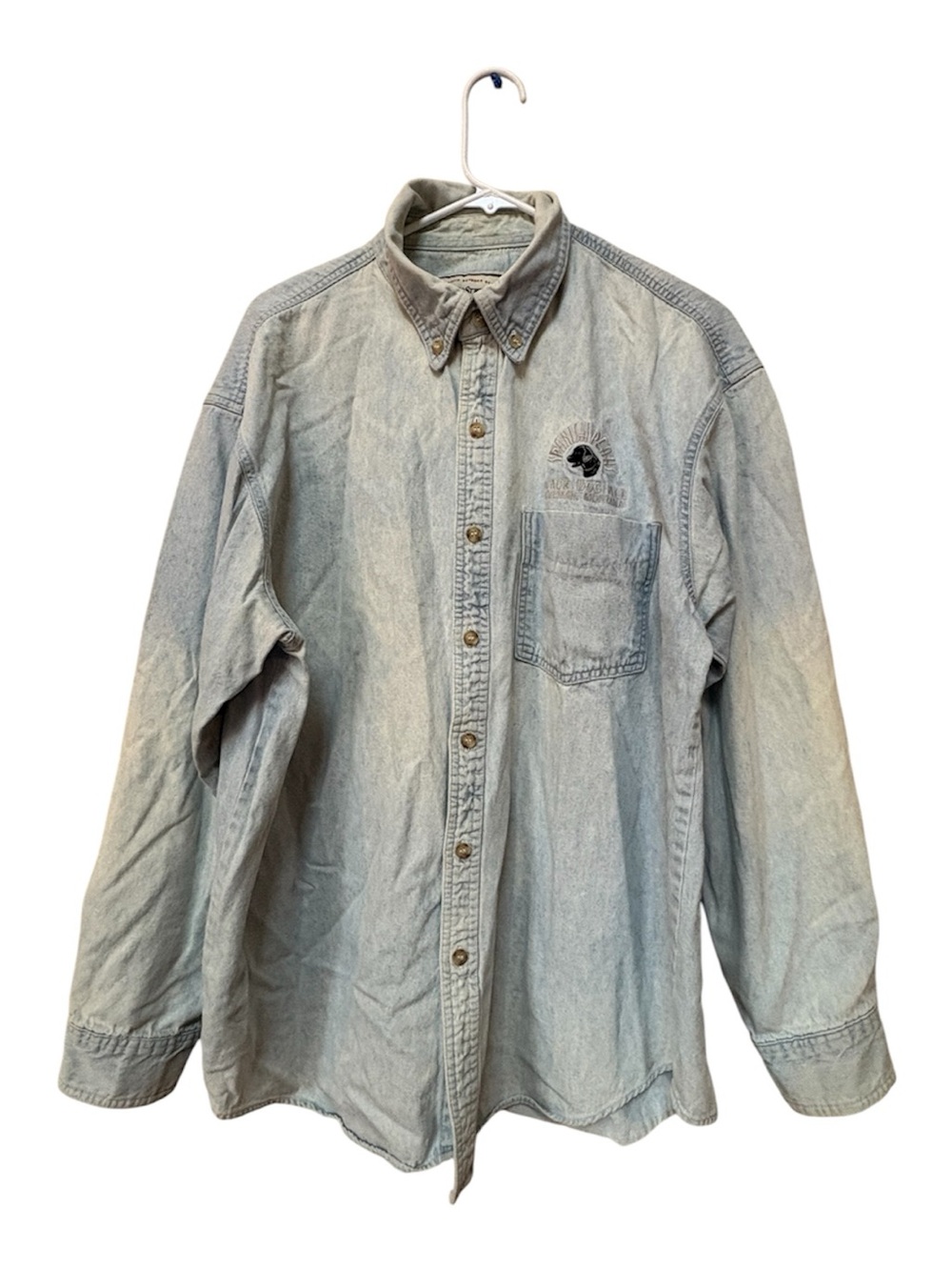 Field & Stream XL Black Dog Ale Faded Denim Shirt Americana